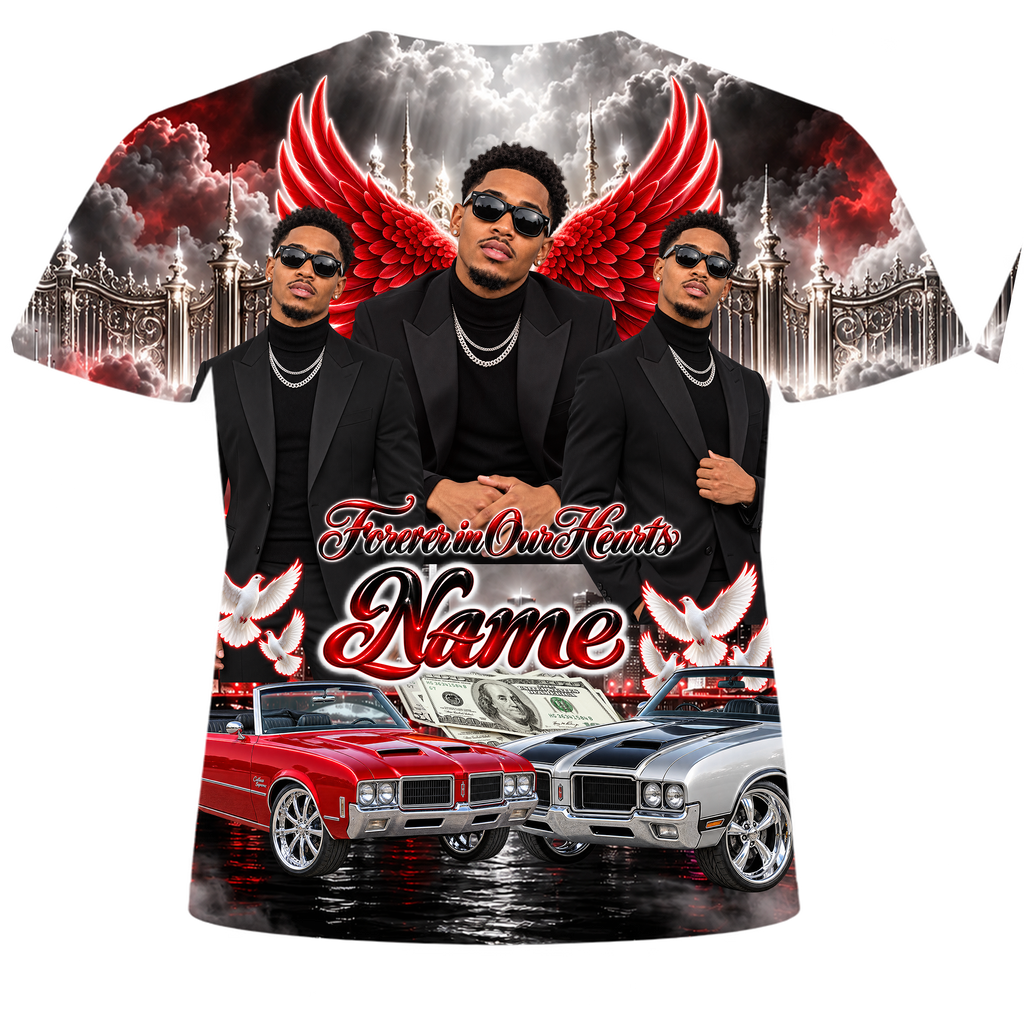 Forever in Our Hearts Custom 3D Memorial Shirt | Red, Black & White