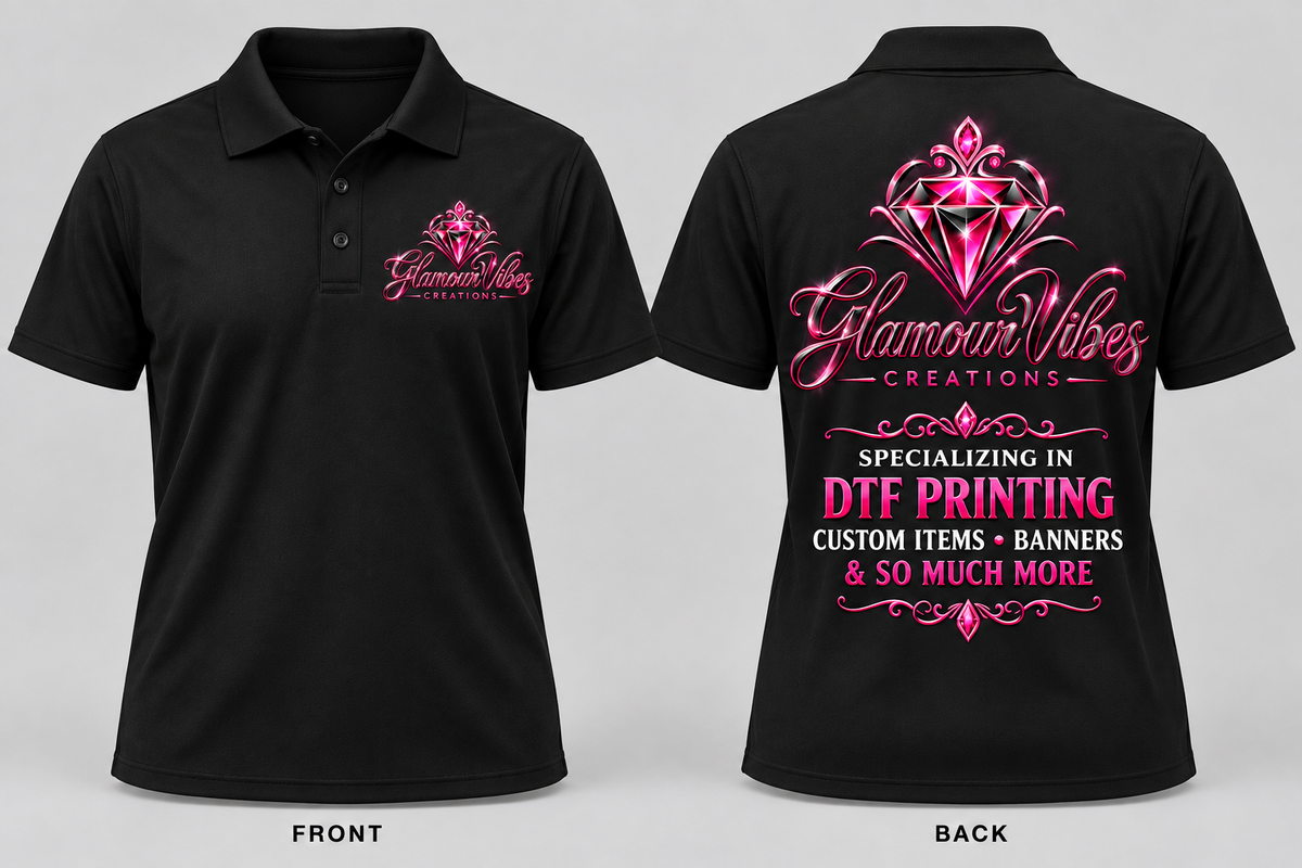 Custom Business Logo Performance Polo Shirt – Front & Back Printing