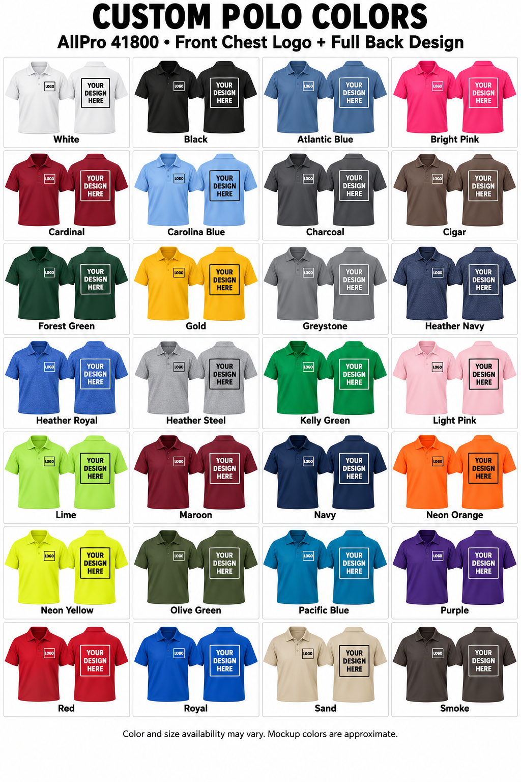 Custom Business Logo Performance Polo Shirt – Front & Back Printing